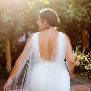 Detachable Shoulder Wedding Wing Veil Bridal Cape Set, Chapel Length Long Sleeve Alternative White Bridal Seperates Ivory Full Length Train image 1