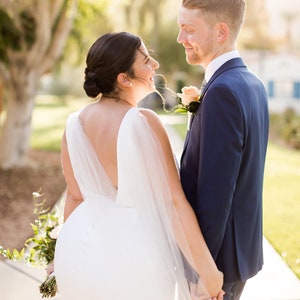 Detachable Shoulder Wedding Wing Veil Bridal Cape Set, Chapel Length Long Sleeve Alternative White Bridal Seperates Ivory Full Length Train image 2