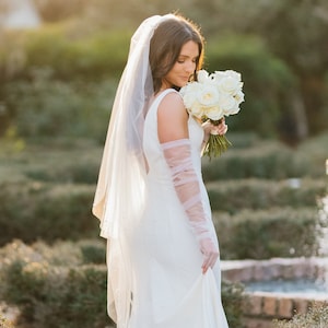 Cascade Knee Length Wedding Veil with Pearls, Beaded Waterfall Bridal Veil, Romantic Veil, Soft Waltz Length Veil, White Ivory Ballet Veil