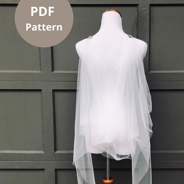 Pattern for Drape Wedding Cape Shawl, DIY Grecian Draped Cape Tutorial, Short Bridal Cape, No Sew Detach Shoulder Shrug Prom Mother of Bride