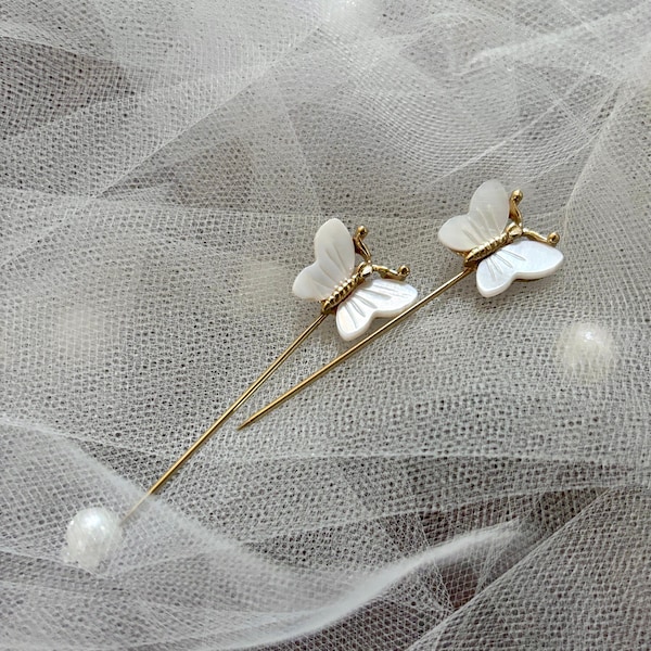 2 épingles papillon en porcelaine ivoire pour voile de mariée, épingles romantiques en or, broches de réception de mariage, épingle à robe, ensemble de pièces de cheveux de mariage