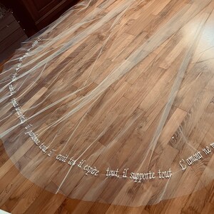 Custom Phrase Embroidered Wedding Veil with Words on Edge, Royal Length Cathedral Veil Initials Date Bridal Veil Personalized Veil Ivory