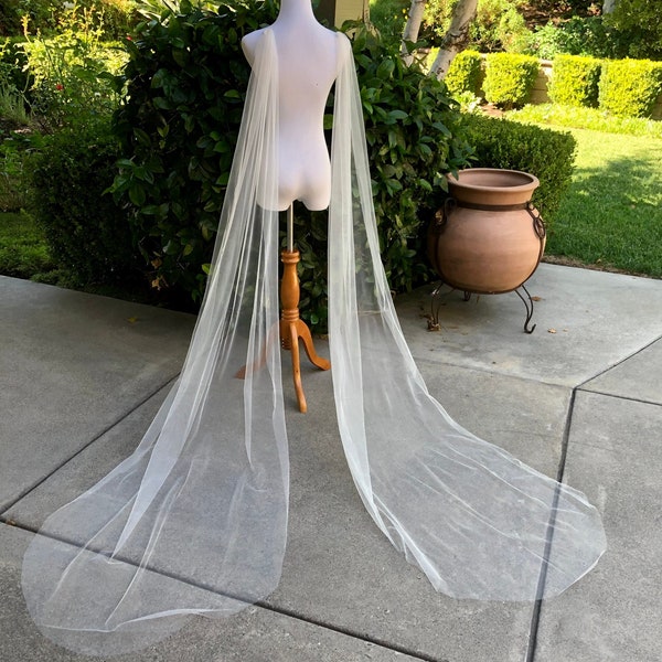 Removable Soft Silk Wedding Wings Wedding Cape Veil Cathedral Length Long Veil Alternative Sleeves White Ivory Bridal Cape Shoulder Wing