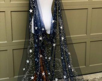 Shoulder Length Navy Veil with Antique Gems Navy Blue 3 Meter Cathedral Wedding Veil 70CM Blusher Bridal  main image 4