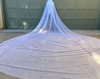 16 Foot Sparkly Royal Cathedral Length Bridal Veil 120” width, Extra Glimmer Crystal Wedding Veil Beaded Veil 1 Tier with Sparkles Dramatic