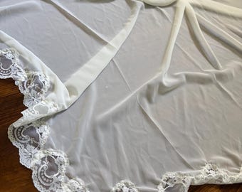 Ivory Lace Floor Length Chiffon Mantilla Wedding Veil with Vintage Lace, 60 inches
