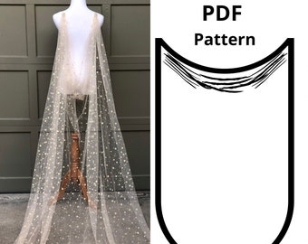 Pattern for Grecian Draped Wedding Cape Veil, DIY Wedding Cape Tutorial, Long Cathedral Cape, No Sew Shoulder Bridal Cape, Medieval Cloak