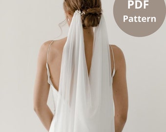 Pattern for Boho Draped Wedding Veil for Hair, DIY Wedding Cape Veil Tutorial, Long Cathedral Veil, No Sew Long Bridal Veil, Grecian Costume