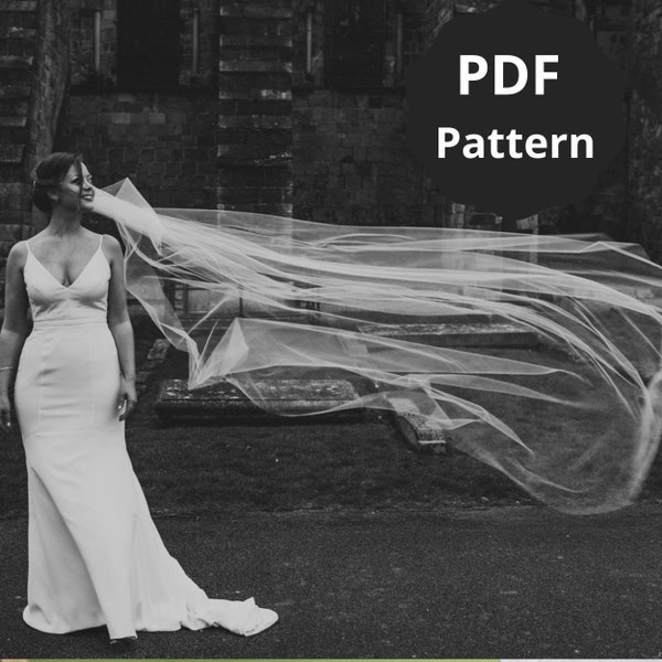 DIY Cathedral Length Wedding Veil Pattern, Easy Wedding Veil Tutorial, Long Veil with Comb, No Sew Veil, Simple Ivory Cut Edge Bridal Veil