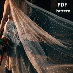 Pattern for Grecian Draped Wedding Cape Veil, DIY Wedding Cape Tutorial, Long Cathedral Cape, No Sew Shoulder Bridal Cape, Medieval Cloak image 4