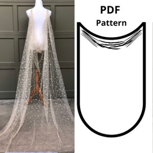 Pattern for Grecian Draped Wedding Cape Veil, DIY Wedding Cape Tutorial, Long Cathedral Cape, No Sew Shoulder Bridal Cape, Medieval Cloak