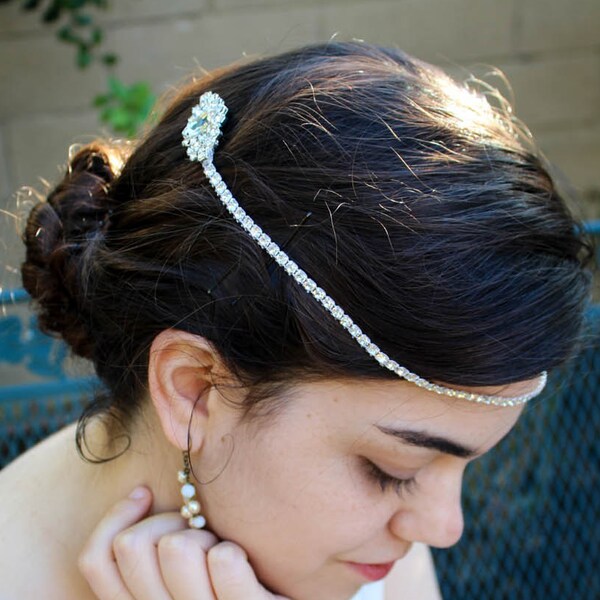 Bridal Hair Chain, Hair Jewelry, Wedding Hair Wrap Rhinestone Hair Chain, Silver Crystal Hair Comb Wedding Hair Comb, Wedding Hair Chain
