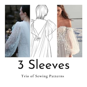 Trio of Sleeve Sewing Patterns, DIY Puffy Sleeves Bundle, Long and Short Sleeve Tutorial, Off Shoulder Tulle Arm Cover, Wedding Dress Sleeve