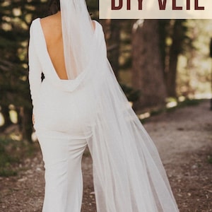 DIY Chapel Length Wedding Veil Pattern, Easy Wedding Veil Tutorial, Long Veil with Comb, No Sew Veil, Simple Ivory Cut Edge Bridal Veil