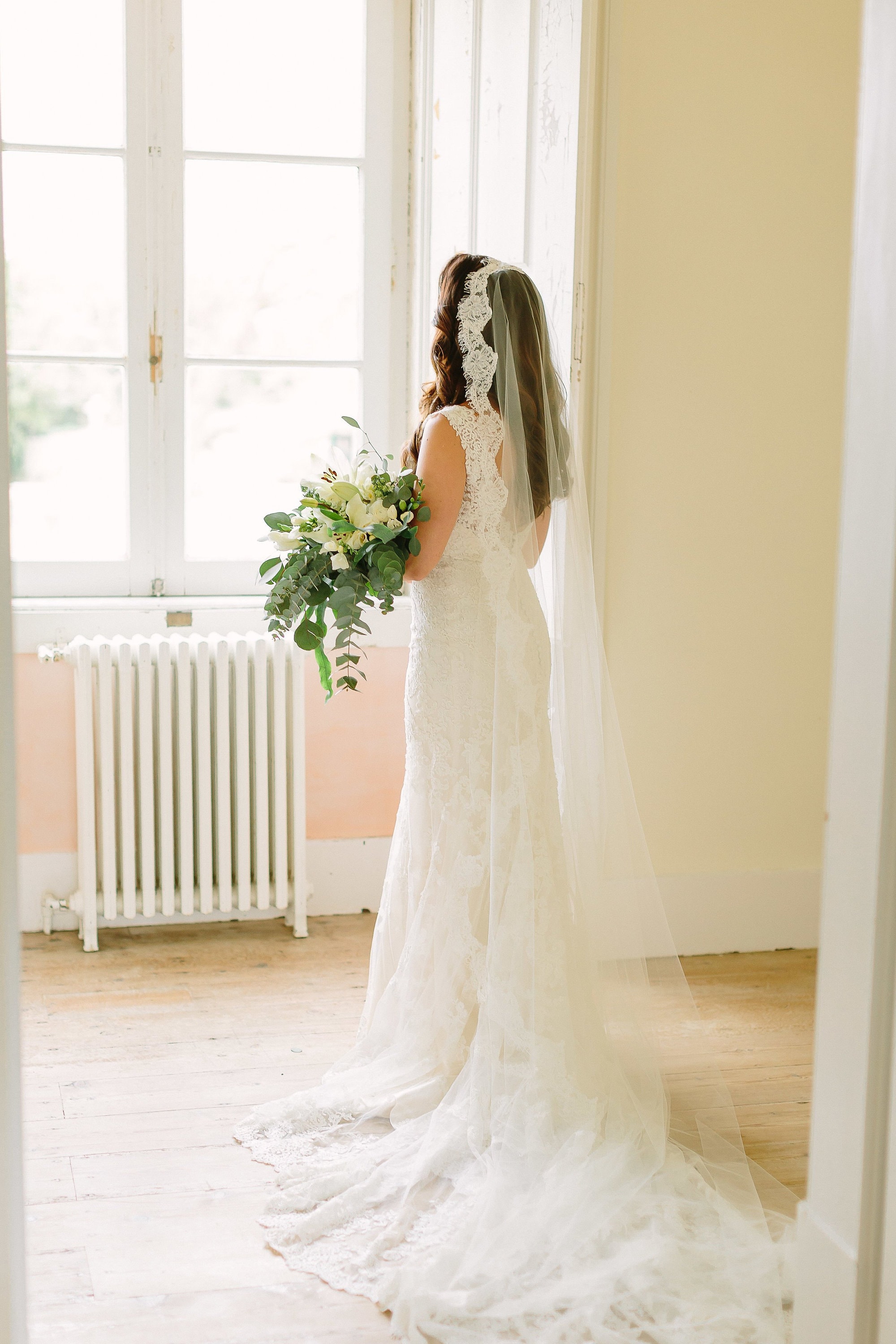 One Blushing Bride Eyelash French Alencon Lace Cathedral Wedding Veil or Chapel Veil White / Chapel 90 Inches / Beading
