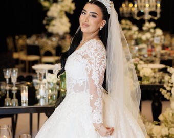 Vintage Style Puffy Wedding Veil with Blusher, Extra Fluffy Full Two Layer Bridal Veil, Light Ivory or Custom Colors