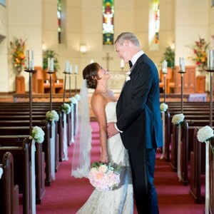 1 Tier Ivory Lace Fingertip Wedding Veil French Alencon Lace Bridal Veil Single Layer Lace Veil Waist Length Veil with Updo White/ Blush image 6