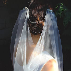 PDF Pattern for Mid Length Boho Draped Wedding Veil for Hair, DIY Wedding Cape Veil Tutorial, Fingertip Veil, No Sew Bridal Veil, Grecian