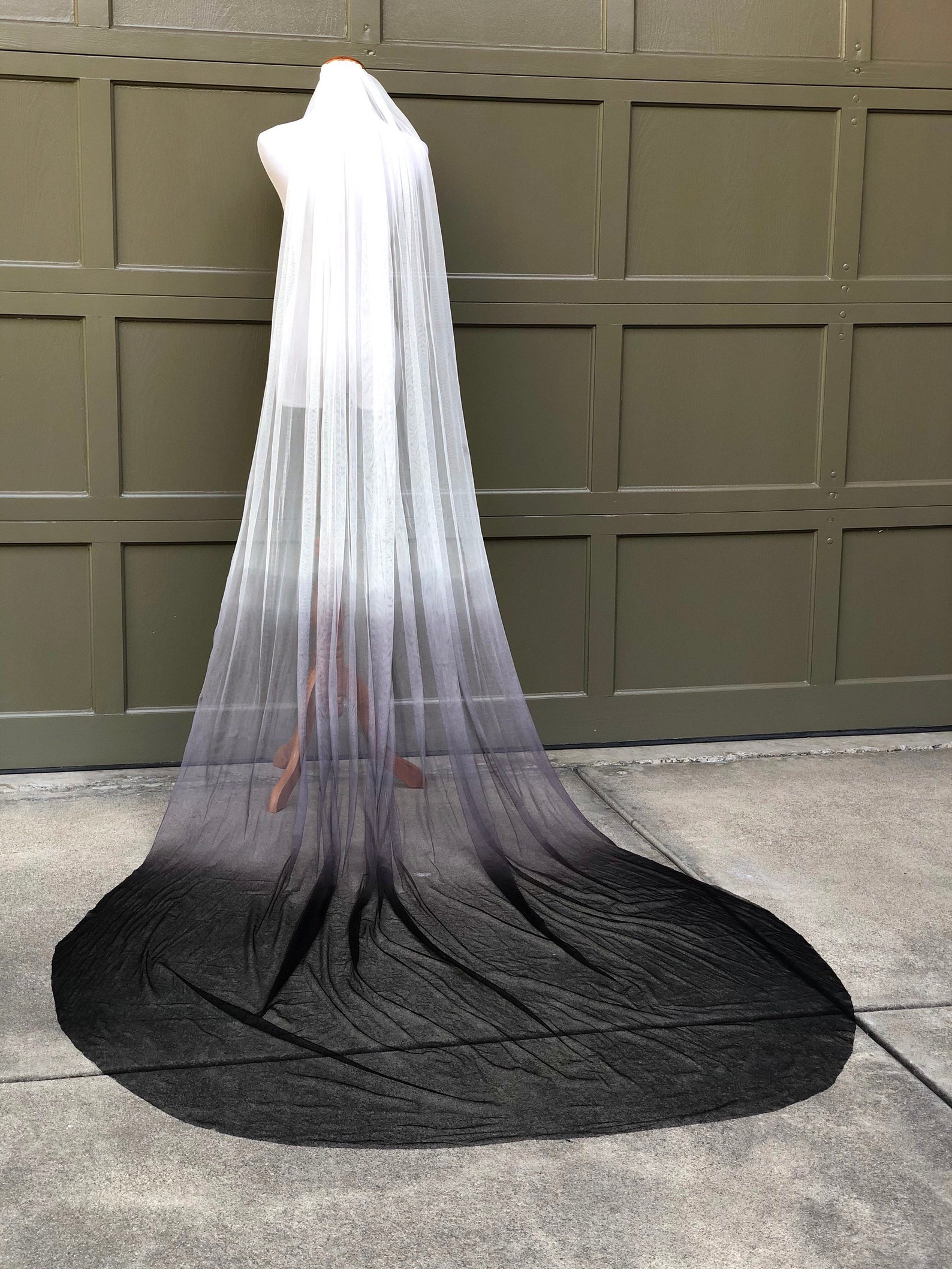 Black Charcoal Ombré Dyed Wedding Veil English Net Veil Etsy