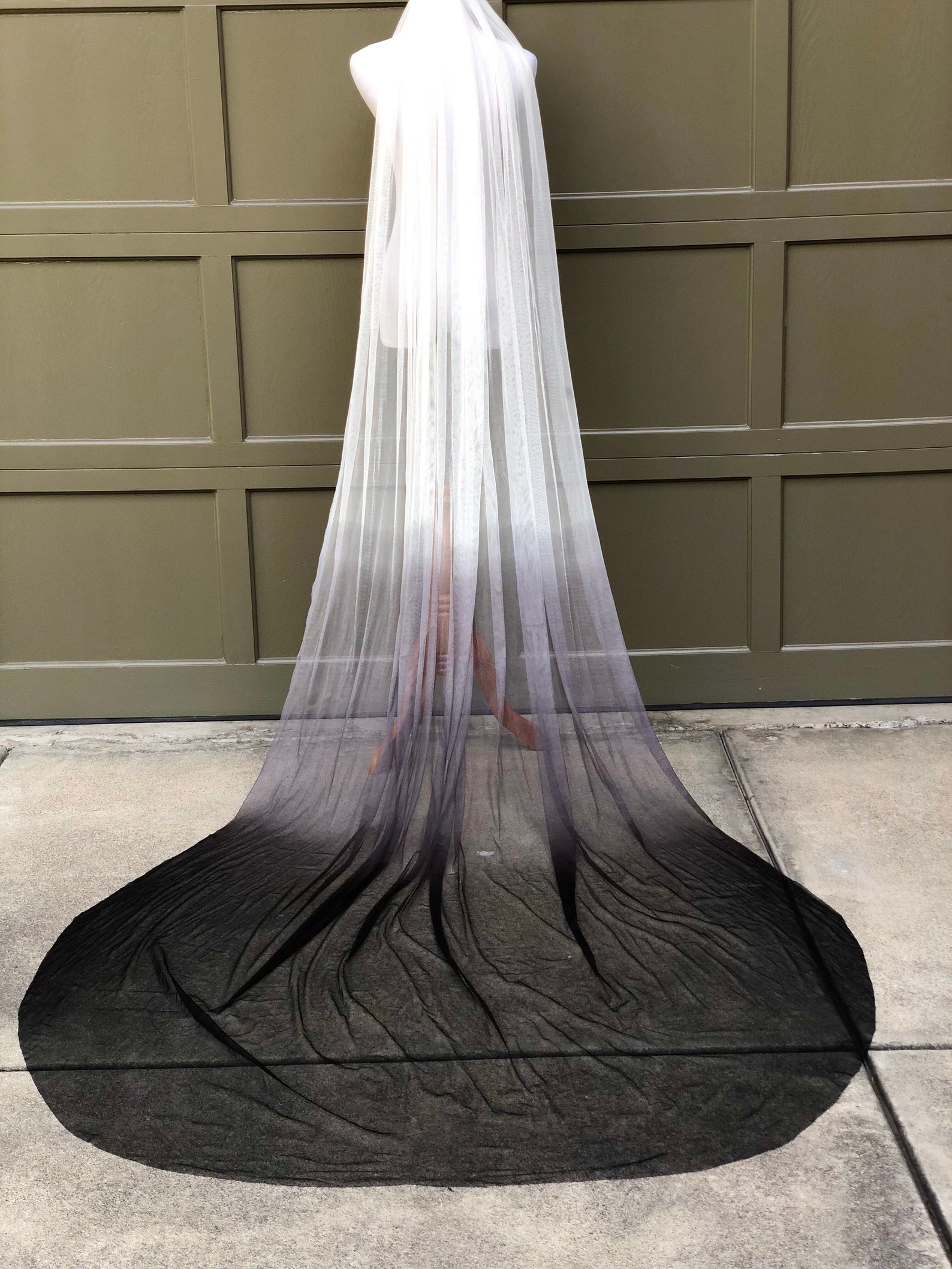 Black Charcoal Ombré Dyed Wedding Veil English Net Veil Etsy