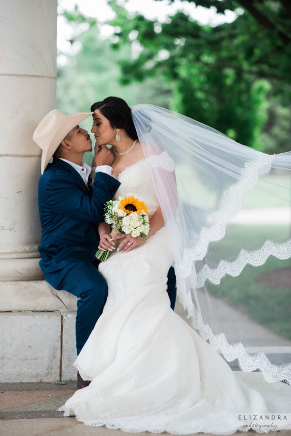 lace cathedral veil with blusher