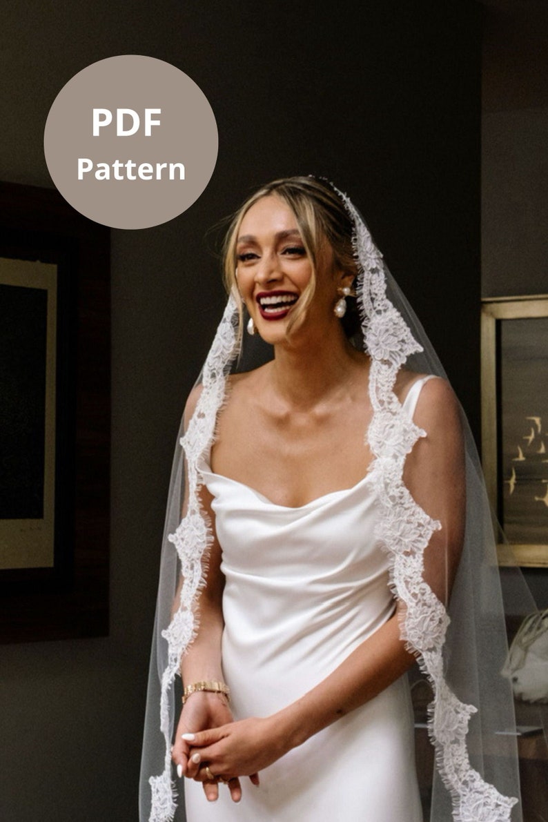 DIY Mantilla Bridal Veil, Make your own Fingertip Length Lace Wedding Veil Sewing Pattern, Easy Church Veil Tutorial, How to Sew Instruction image 1