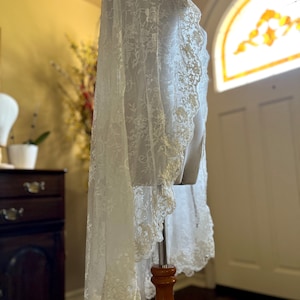 Embroidered Lace Mantilla Fingertip Wedding Veil 42 Inches, Romantic Bridal Veil, Pale Ivory Veil Rose Veil Soft Lace with Gold Comb, 1 Tier image 8