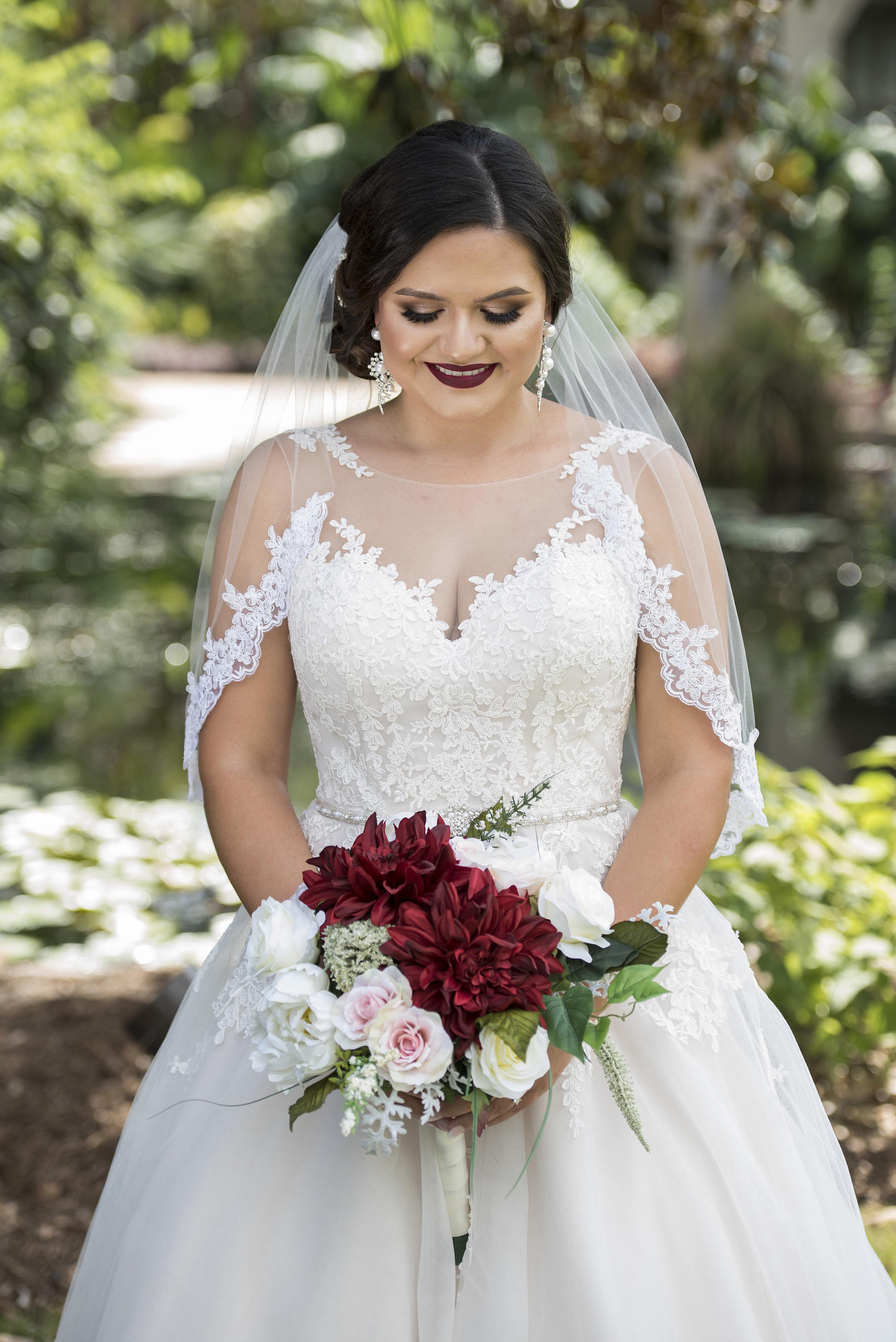 One Blushing Bride Eyelash French Alencon Lace Cathedral Wedding Veil or Chapel Veil White / Chapel 90 Inches / Beading