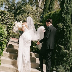 Cathedral Length Wedding Veil with Comb, Romantic Raw Edge Bridal Veil, Simple Veil Royal Veil Light Ivory Veil 1 Tier, 108 inches in width image 5