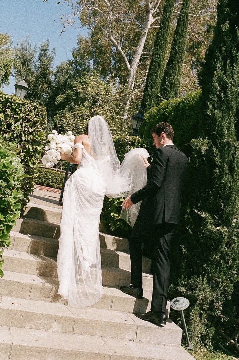 Cathedral Length Wedding Veil with Comb, Romantic Raw Edge Bridal Veil, Simple Veil Royal Veil Light Ivory Veil 1 Tier, 108 inches in width image 5