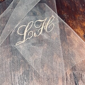 Personalized Embroidered Word or Phrase on Tulle, Self Stitch Appliqué Gift for Bride Wedding Love Quote for Valentine White Ivory Script image 2