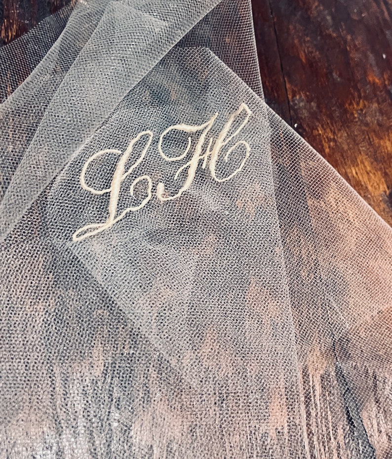 Personalized Embroidered Word or Phrase on Tulle, Self Stitch Appliqué Gift for Bride Wedding Love Quote for Valentine White Ivory Script image 2