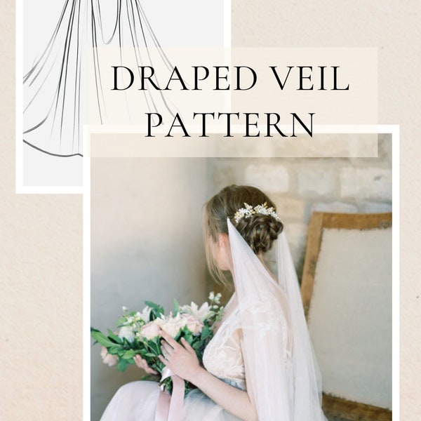 DIY Sewing Pattern for Draped Wedding Veil in Hair, Grecian Wedding Cape Veil Tutorial, Long Cathedral Veil, Easy No Sew Long Bridal Veil