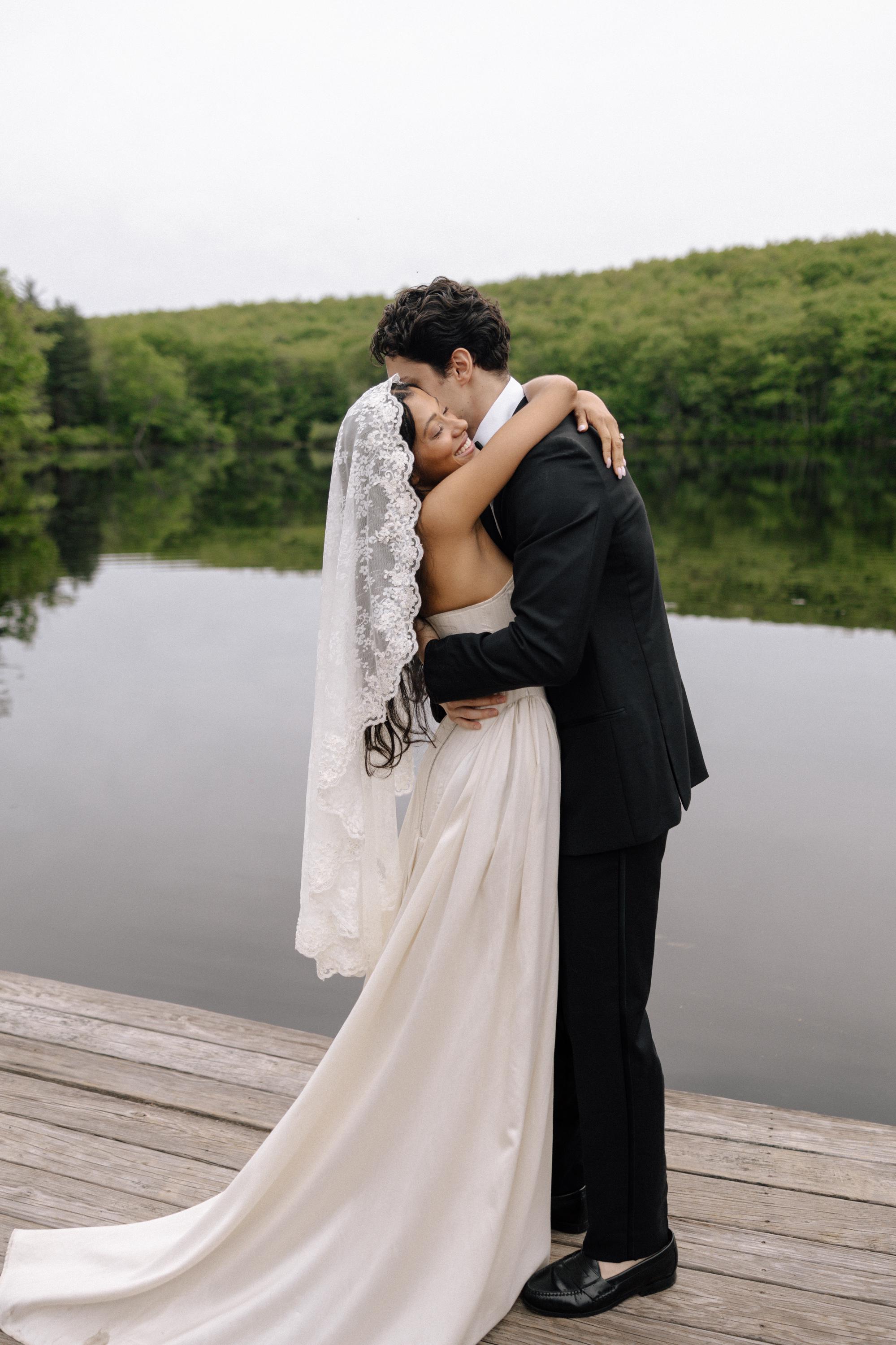 Dark Ivory Fingertip Length Wildflower Lace Mantilla Wedding Veil with Comb