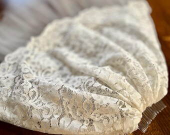 Ivory Cotton Lace and Tulle Short Chin Length Wedding Veil,  Short Veil for Bridal Shower or Reception