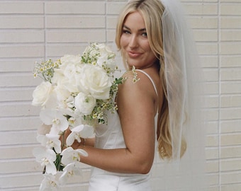40'' Fingertip Length Light Ivory Satin Edge Tulle Wedding Veil with Clear Comb