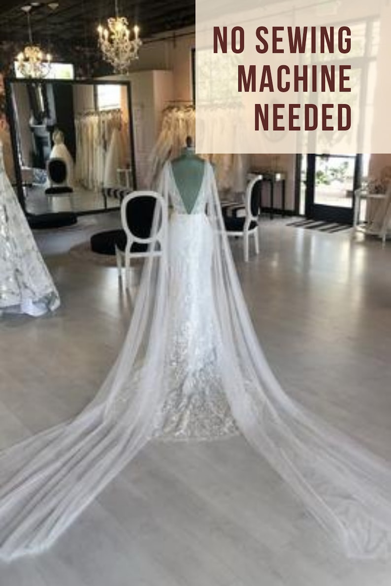 DIY Pattern for Chapel Length Wedding Wing Set, Make a Cathedral Shoulder Veil Tutorial, Easy Guide for Long Bridal Cape, No Sew Sleeves image 8