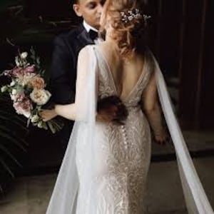 DIY Pattern for Chapel Length Wedding Wing Set, Make a Cathedral Shoulder Veil Tutorial, Easy Guide for Long Bridal Cape, No Sew Sleeves image 7