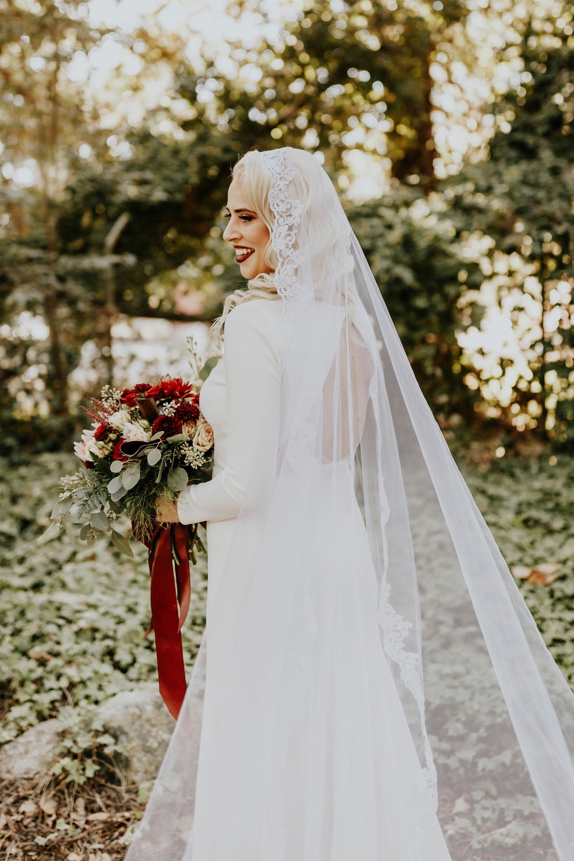 2T Ivory Bridal Fingertip Length Scalloped Beaded Wedding Veil 