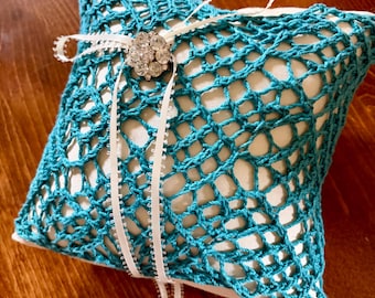 Something Blue Crochet Lace Ring Bearer Pillow | Ivory Wedding Pillow | Beach Wedding Decor | Coastal Bridal Accessories