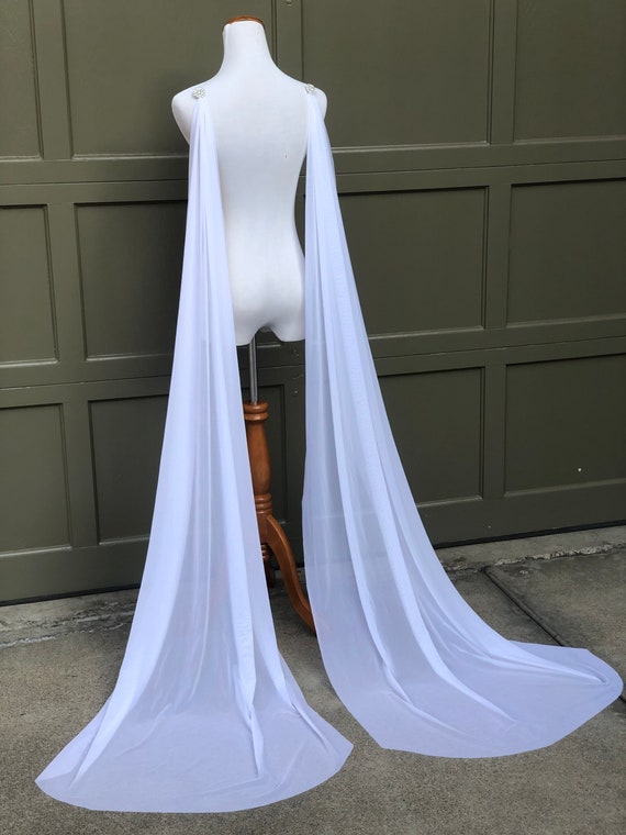 One Blushing Bride Detachable Tulle Shoulder Wing Set Veil Alternative, Sleeves for Dress White / Cathedral 108 Inches