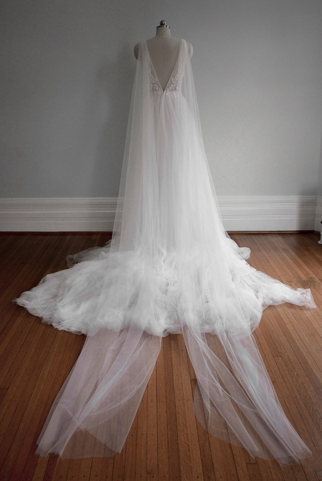 Hombro Ala Desmontable Tul Boda Alas Boda Cabo Catedral Longitud