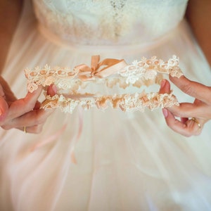 Venice Lace Wedding Garter Set White Ivory Stretchy Bridal Garter Belt Throw Garter Champagne Ribbon Garter Wedding Accessories Wedding Gift image 1