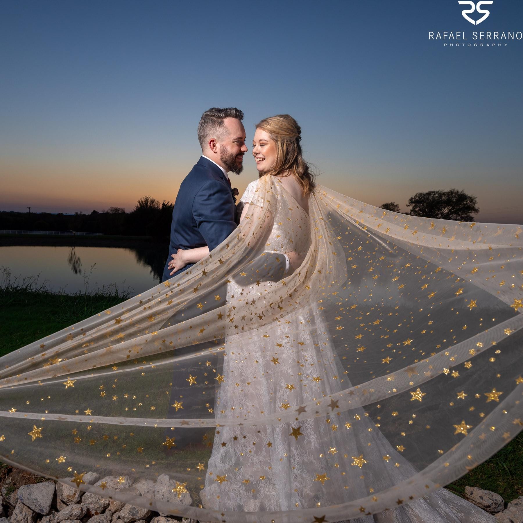 Gold Star Celestial Draped Wedding Cape Veil, Bridal Cape Beaded