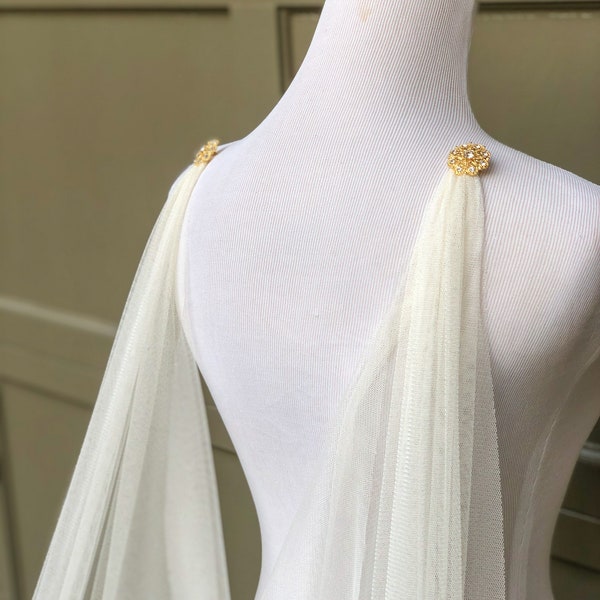 Pattern for Grecian Draped Wedding Cape Veil, DIY Wedding Cape Tutorial, Long Cathedral Cape, No Sew Shoulder Bridal Cape, Medieval Cloak