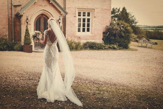 Two Tier Cathedral Veil with Pencil Edge |  White / 30/90 Inches / Pencil (As Pictured)