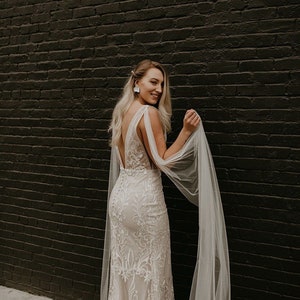 DIY Pattern for Chapel Length Wedding Wing Set, Make a Cathedral Shoulder Veil Tutorial, Easy Guide for Long Bridal Cape, No Sew Sleeves image 5