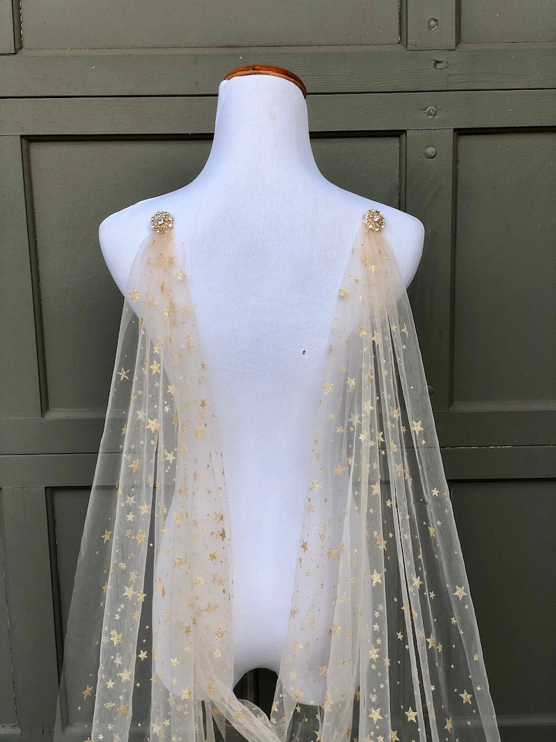 Gold Star Celestial Draped Wedding Cape Veil Bridal Cape With Etsy
