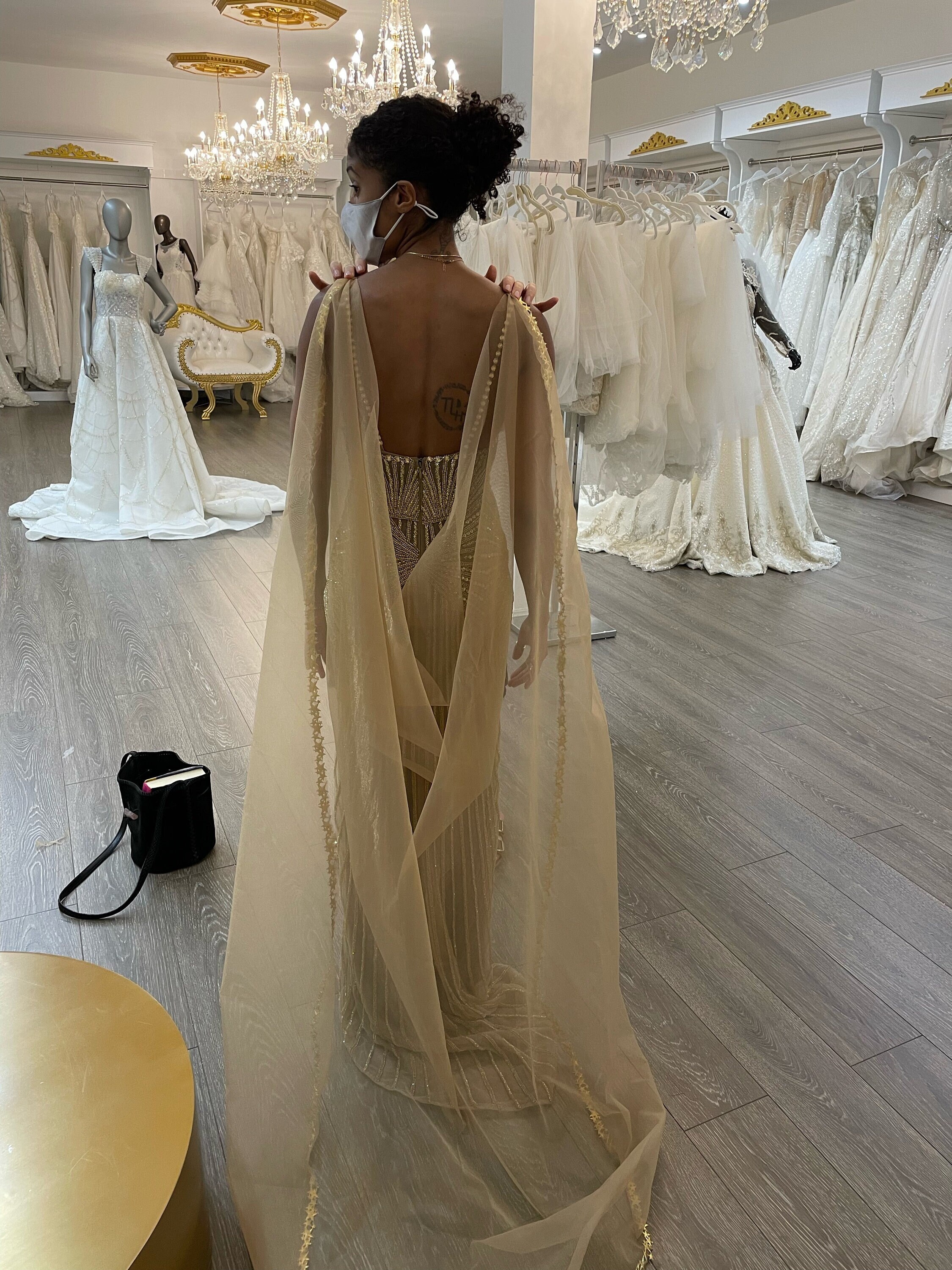 gold cape for dress Draped Wedding Veil, Appliquéd Gold Star Trim, Bridal Cape Goddess Chapel Length Long Veil Grecian Wrap Alternative Wedding Style 1980s