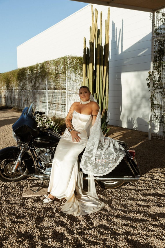 Velo Lungo Vestiti Con Velo Velo Sposa Lungo Pizzo Bianco-Evento